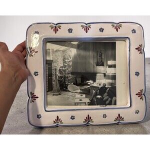 VTG Ceramic Floral Painted Picture Frame W/ Scalloped Edges 10”x8” - 14”x11”